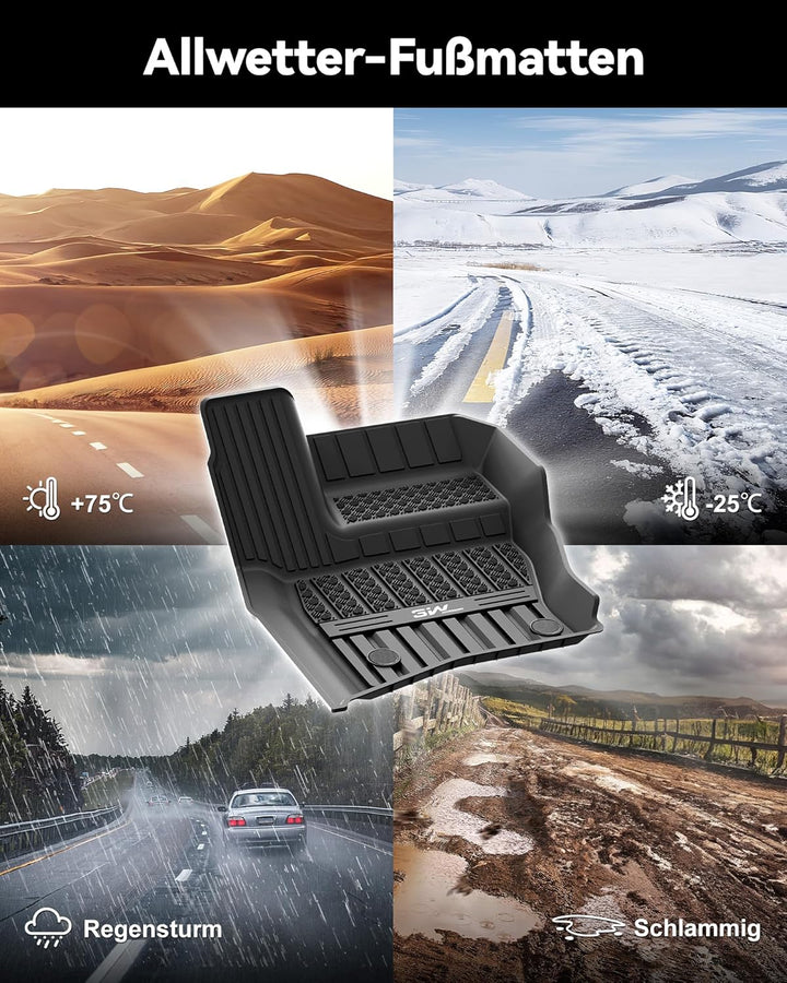 3W für Land Rover Defender 110 5 Sitze L663 2020-2026 Fussmatten und Kofferraumwanne, TPE Allwetter