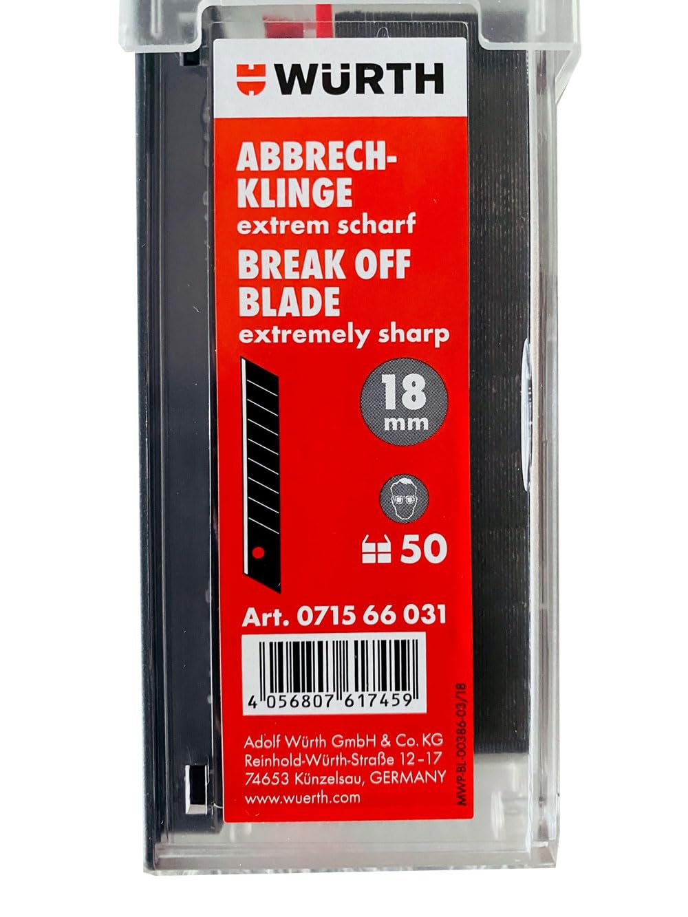 Würth 50x Abbrechklinge 18mm extrem scharf schwarz Schiebespender