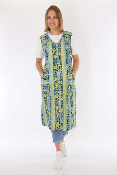 Knopfkittel Baumwolle bunt Kochschürze Hauskleid Kittel Schürze ohne Arm 38 Grün, 38 Grün