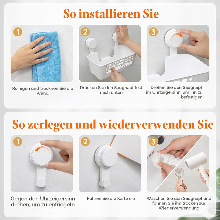 Lifewit Saugnapf Badregal, Duschablage Ohne Bohren, Kunststoff Bad Duschablage mit 4 Haken Duschrega