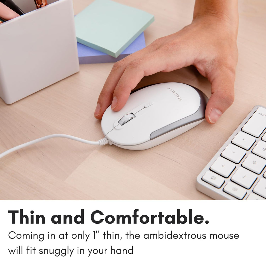 Macally USB-C Maus für Mac & Windows, 3 Tasten und Scrollrad, USB-Typ-C, beidhändiges Design, kompak