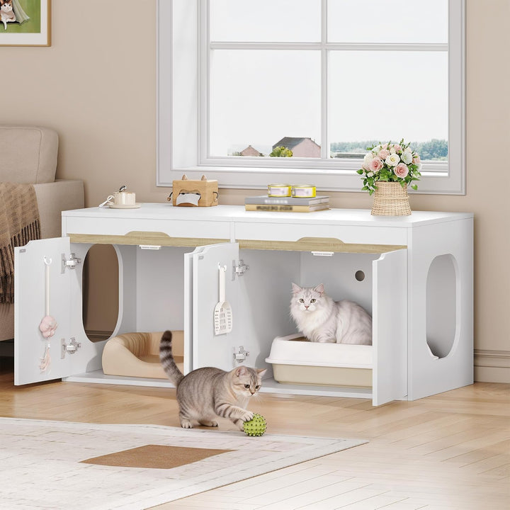 Katzenklo Schrank, Katzenschrank für 2 Katzen, Katzentoilette mit Tür, für Katzen, Doppeltür, Beiste