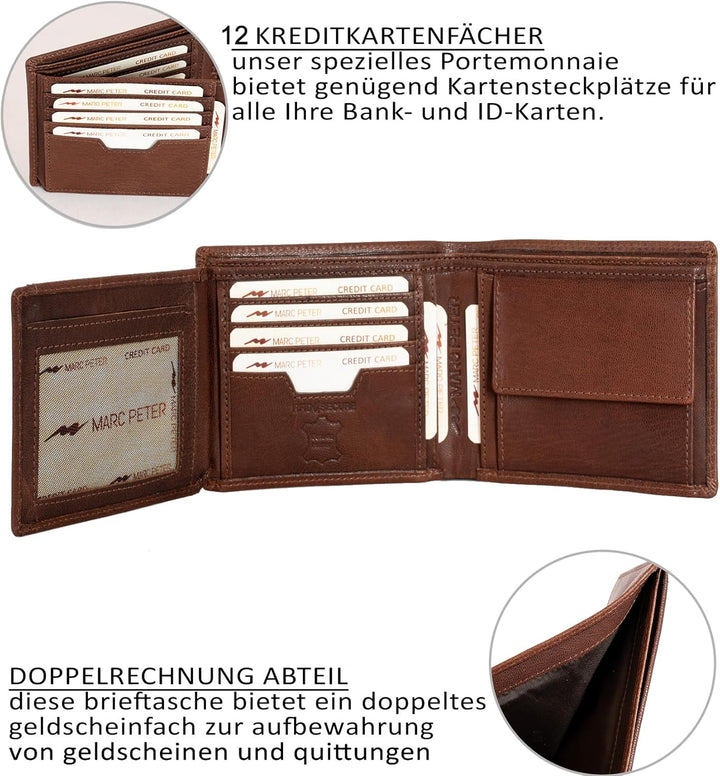 Marc Peter Oslo Geldbörse Herren Leder Rustikale Braun mit RFID Schutz I Echtleder Portemonnaie Gros