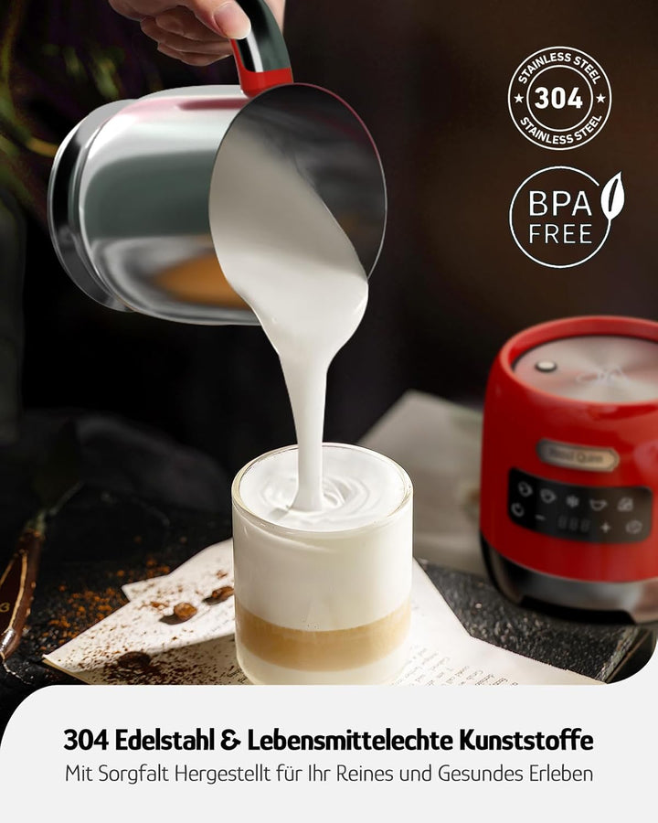 Hazel Quinn Milchaufschäumer 5-in-1 Funktionalität, 450 ml für Milchschaum heiss und kalt, heisse Sc
