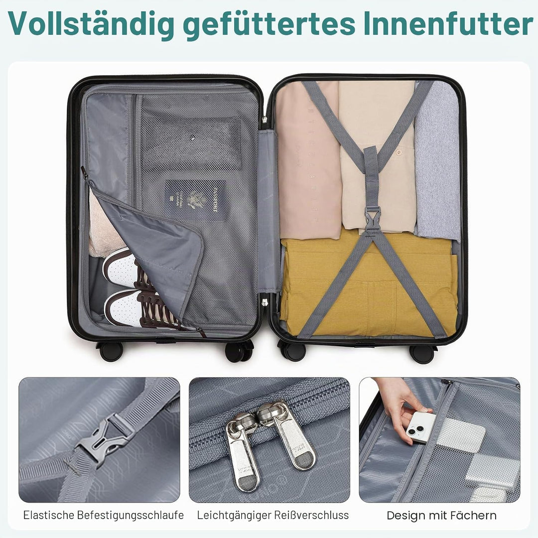 British Traveller Reisekoffer Set Handgepäck Koffer Hartschalenkoffer ABS+PC mit 8 Spinnerräder Roll