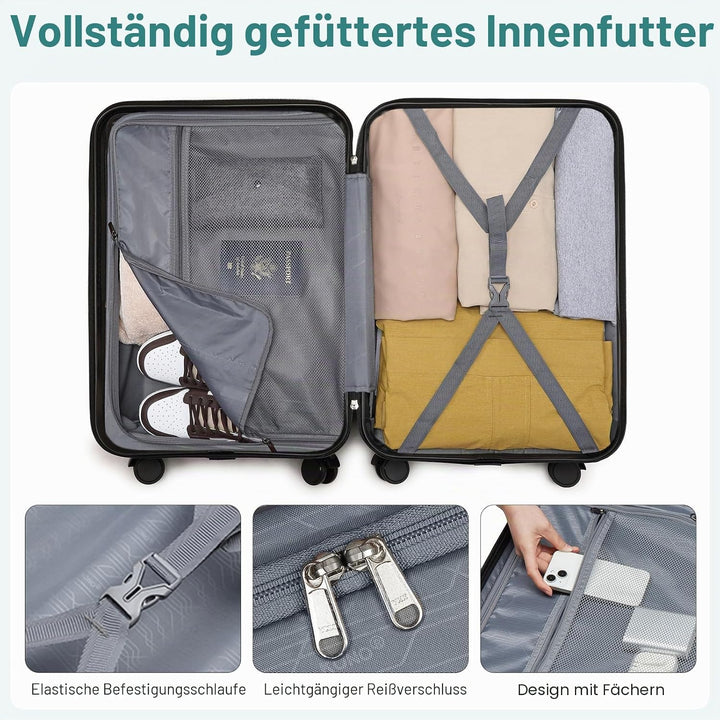 British Traveller Reisekoffer Set Handgepäck Koffer Hartschalenkoffer ABS+PC mit 8 Spinnerräder Roll