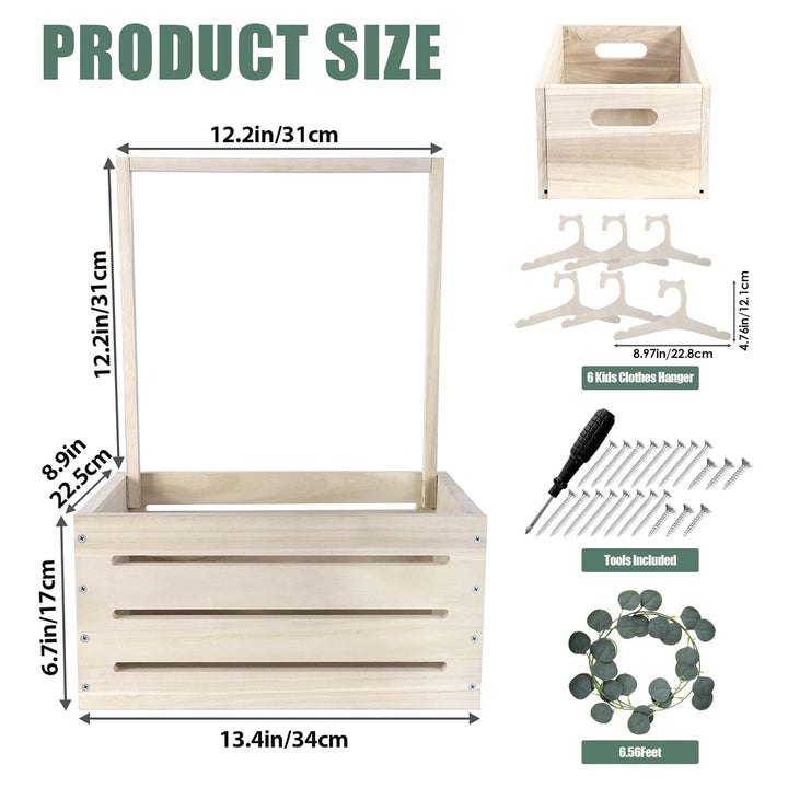 Holz Baby Geschenk Korb mit Griff, Kinder Kleiderbügel und Girlande, Baby Aufbewahrungskorb, Dusche