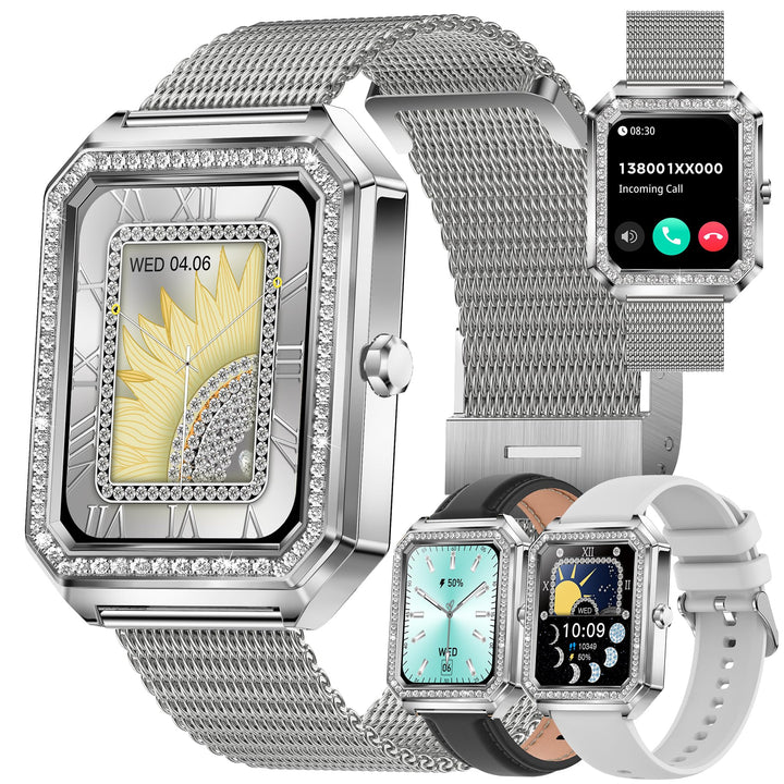 MYSHUN Smartwatch Damen mit Telefonfunktion, 1,59” Fitnessuhr Diamond Uhren Fitness Tracker 123 Spor