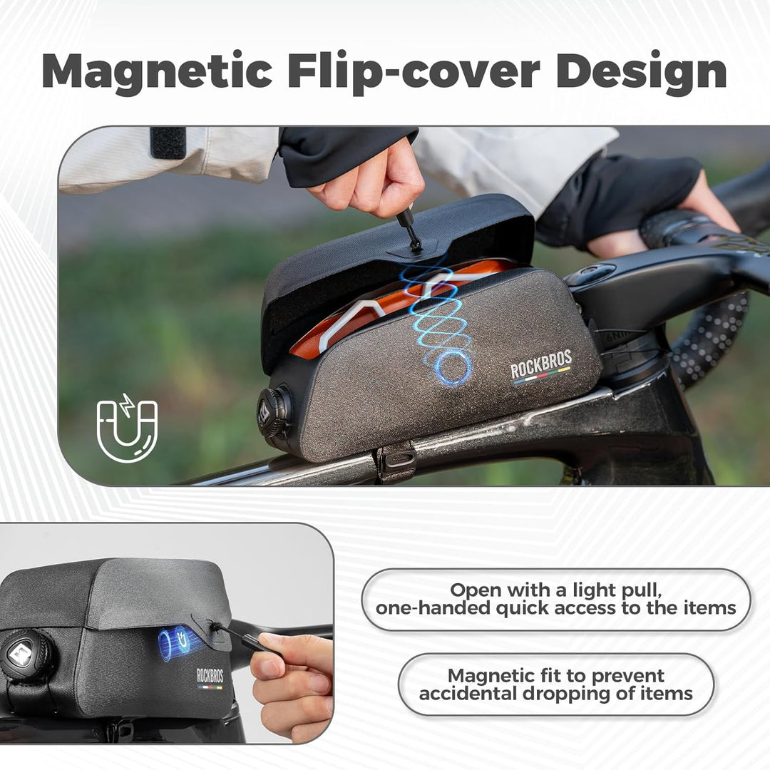 ROCKBROS Road to Sky Fahrrad Oberrohrtasche 100% Wasserdicht Magnetische Rahmentasche Fahrradtasche