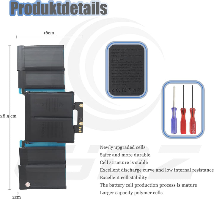 A1964【11.41V 58Wh】 Laptop Akku Kompatibel mit Apple A1964 A1989(EMC 3214) A1989(EMC 3358) 020-02497