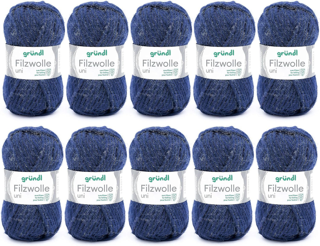 Gründl Filzwolle uni (Wolle zum Filzen, Stricken und Häkeln, Garn aus 100 % Schurwolle, 50 g / 50 m,