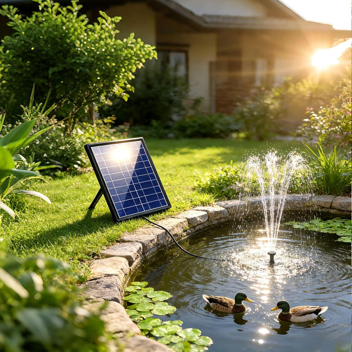 Biling 7.5W Teichpumpe Solar Brunnenpumpe mit Filter, 300 L/H Solarpumpe für Brunnen mit 1,5 m Schla