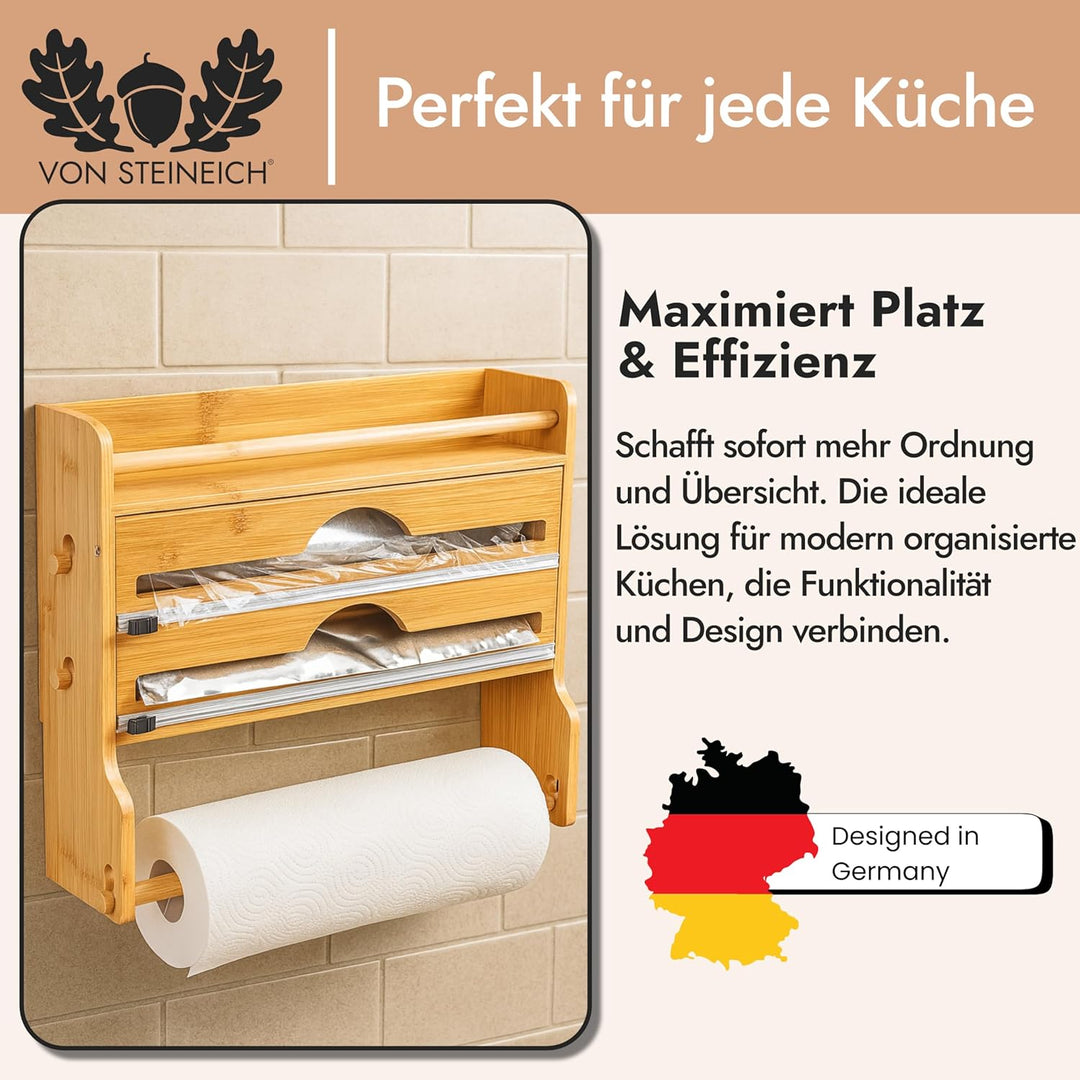 Küchenrollenhalter aus Holz [ohne Bohren] Wandrollenhalter für Küchenrolle, Alufolie &amp; Frischhaltefo