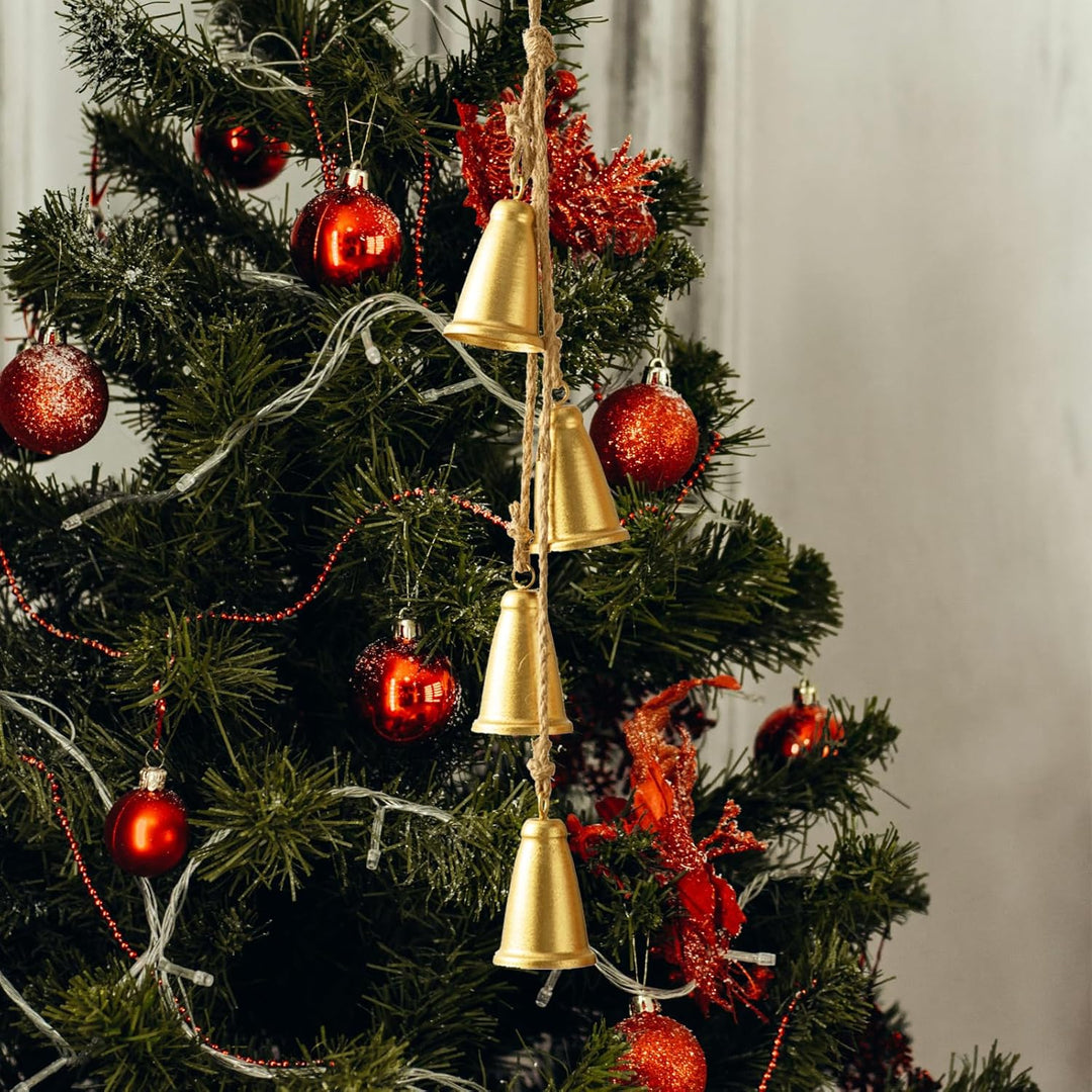 Weihnachtsglocken, goldene Kuhglocken, Weihnachtsdekoration, Innenbereich, 4 Stück, rustikale Messin