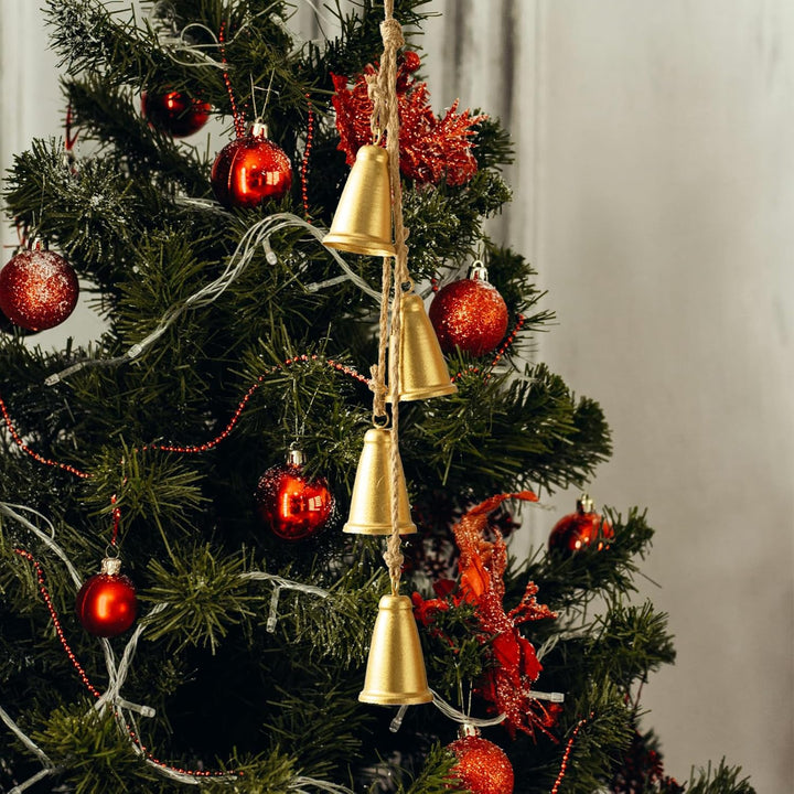 Weihnachtsglocken, goldene Kuhglocken, Weihnachtsdekoration, Innenbereich, 4 Stück, rustikale Messin