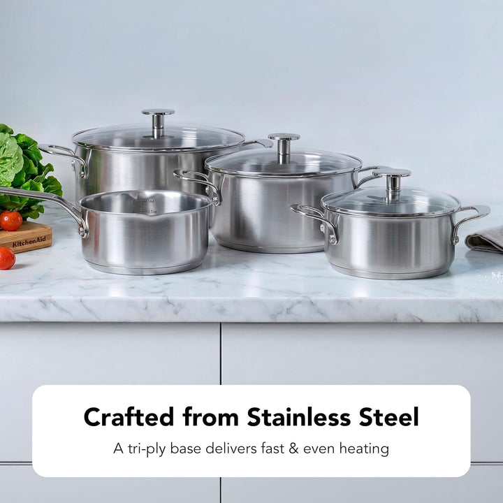 KitchenAid Stainless Steel Sheet Edelstahl-Kochgeschirrset, 3-teilig, 16 cm/20 cm/24 cm Kochtöpfe, I