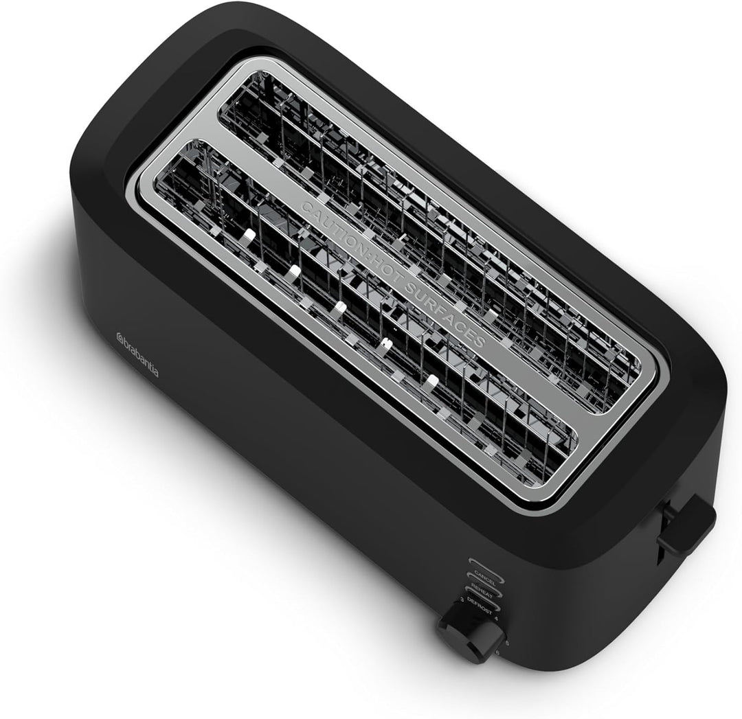 Brabantia Toaster, Doppel-langschlitz-Röstschachte, 8 bräuningsstufen, Krümelschublade, Schwarz, BBE