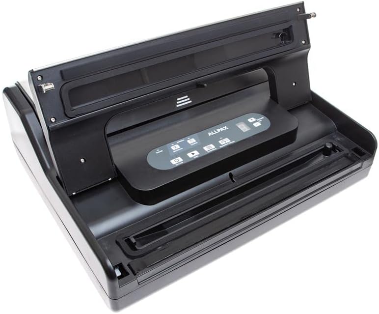 Allpax Vakuumiergerät P 255 in schwarz mit Edelstahl inkl. Rollenfach und 100 Vakuumbeutel 20 x 30 c