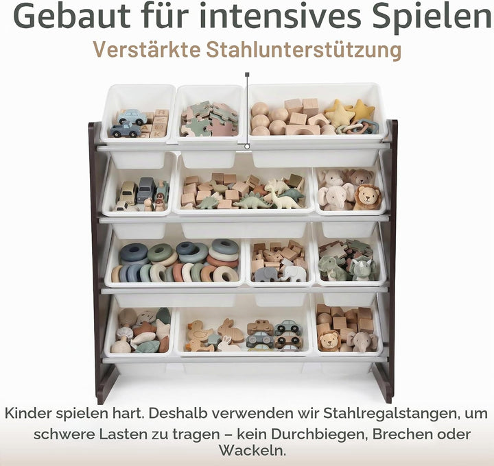 Humble Crew WO562 Kinderregal - Spielzeugregal-Organizer aus Holz mit 12 Aufbewahrungsboxen, Espress