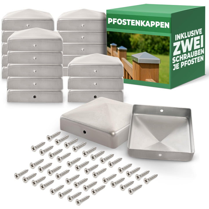 Novatool 20x Pfostenkappen Sparset 71x71mm verzinkt mit Schrauben, Pfostenabdeckung Pfostenkappe 7,1