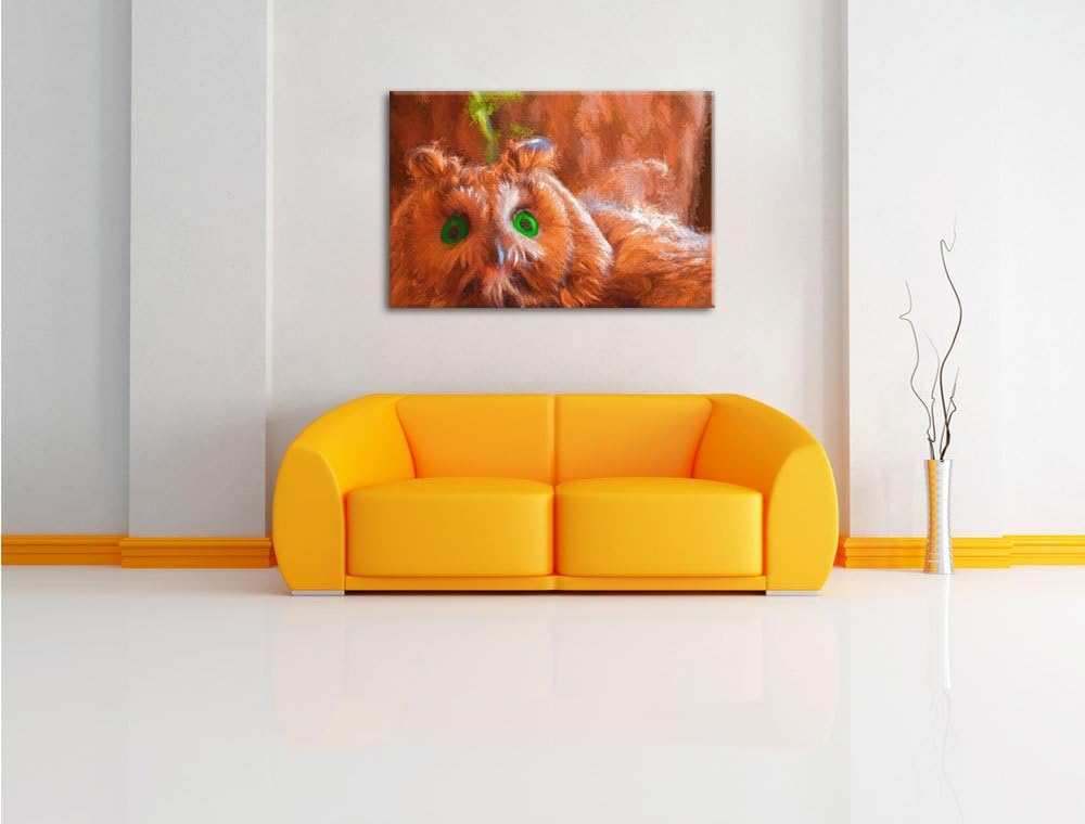 Pixxprint Eule mit grünen Augen als Leinwandbild/Grösse: 100x70 cm/Wandbild/Kunstdruck/fertig bespan