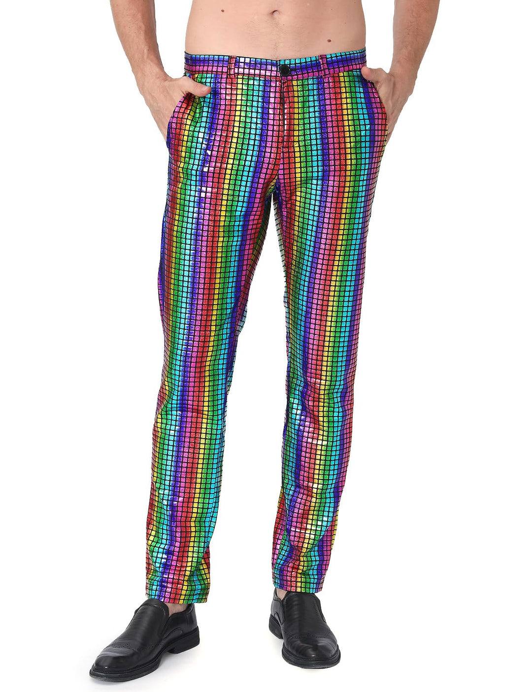 Herren 70er Jahre Disco Hose Metallic Glänzend Hosen 32W Mehrfarbig, 32W Mehrfarbig