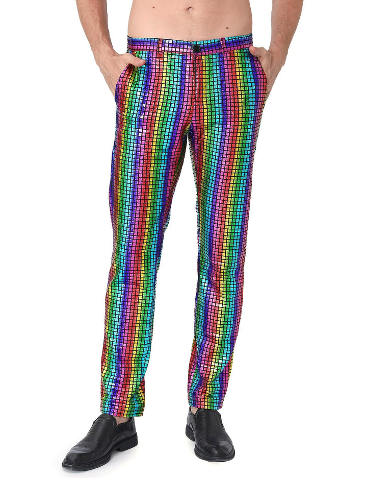 Herren 70er Jahre Disco Hose Metallic Glänzend Hosen 32W Mehrfarbig, 32W Mehrfarbig