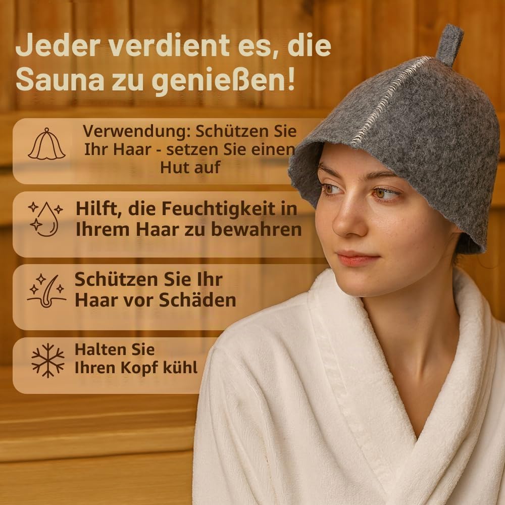 ASKOLD 2 Stück Saunahüte Grau Filz Saunahut für Herren - Russischer Banya Hut für Männer Saunamütze