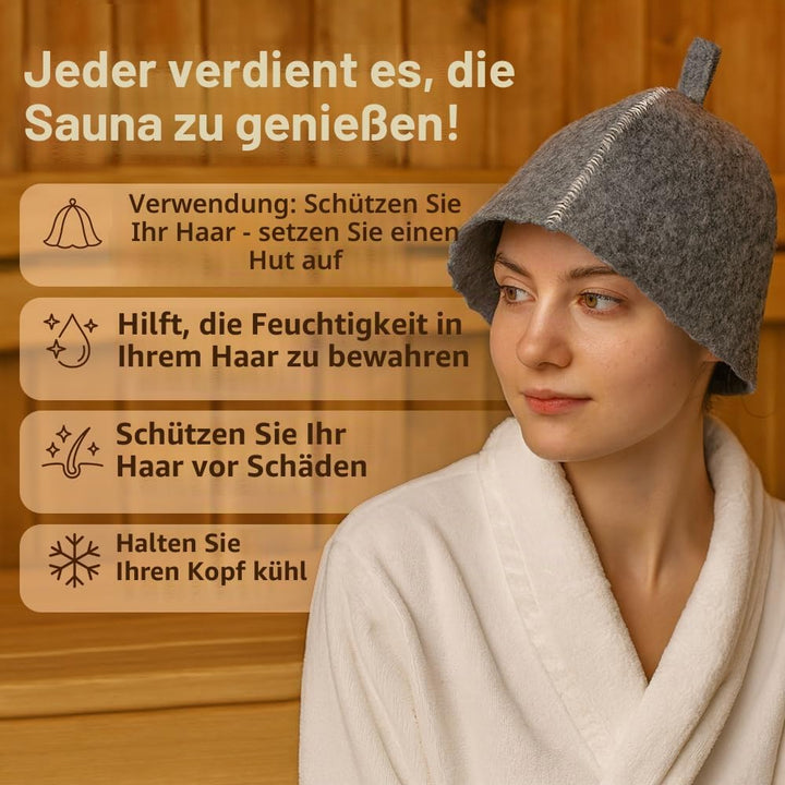 ASKOLD 2 Stück Saunahüte Grau Filz Saunahut für Herren - Russischer Banya Hut für Männer Saunamütze