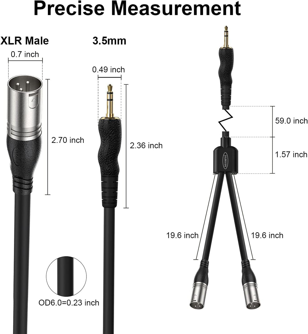 3,5-mm-TRS auf 2 XLR-Stecker, Splitterkabel, 3,5 mm auf Dual XLR-Stecker, Y-Patchkabel für Laptop, K