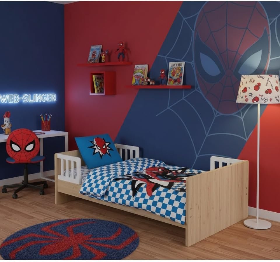 Spiderman Bettwäsche-Set für Kinderbett | Bettbezug 100x135 cm + Kissenbezug 40x60 cm, 100% Baumwoll