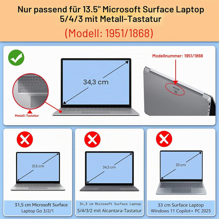 Fintie Hülle Kompatibel mit 13,5 Zoll Microsoft Surface Laptop 5/4/3 mit Metall-Tastatur 2022-2019 (