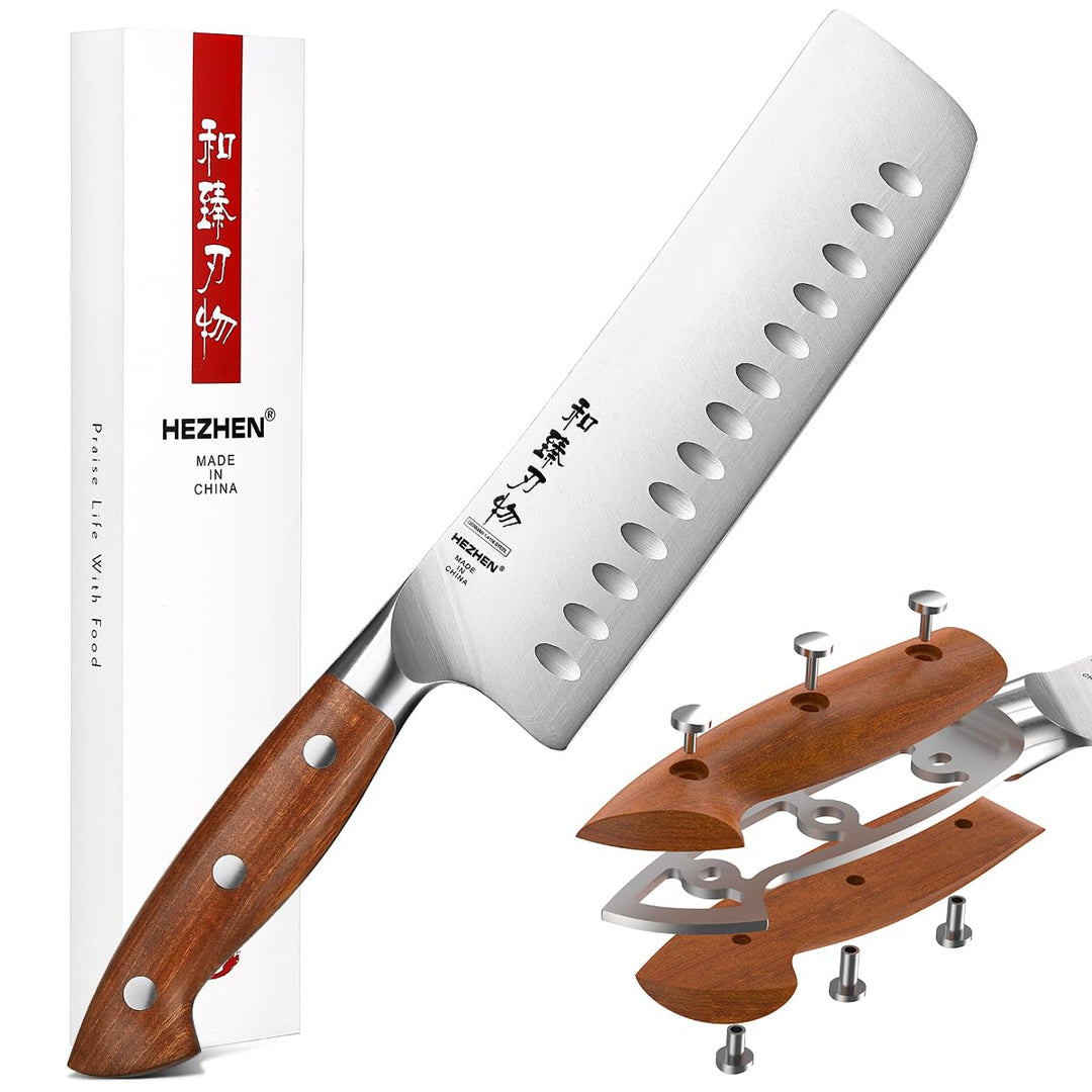 HEZHEN Rostfreier Stahl Nakiri Messer, Japanischer Stil Hackbeil Messer, Hartstahl Mehrzweckmesser A