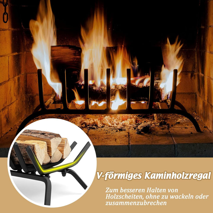 GOPLUS Kaminholzrost 46 cm, robuster Feuerrost aus Schmiedeeisen, Brennholzhalter mit 7 Metall Stang
