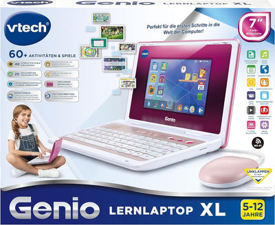 VTech Genio Lernlaptop XL pink – Lerncomputer mit grossen 7"-LCD-Bildschirm mit Internetzugang, Text