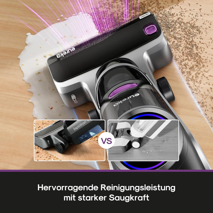 Eureka RapidWash NEW630 Nass Trockensauger Kabelloser Staubsauger mit 170° Neigung,50°C Heisslufttro