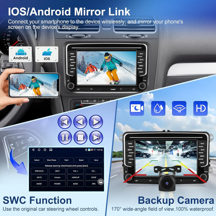 CarPlay Autoradio 4G+64G für VW/Seat/Skoda/Passat/Golf/Polo mit Kabelloses A-pple CarPlay & Android