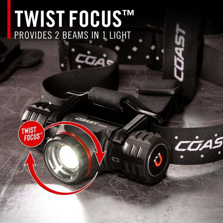 Coast XPH34R 2075 Lumen Wiederaufladbare Dual Power LED Stirnlampe mit Magnetfuss