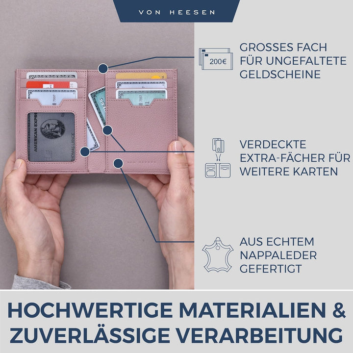 VON HEESEN® Leder Geldbörse mit Münzfach &amp; RFID Schutz Herren &amp; Damen - Echtleder Geldbeutel für Män