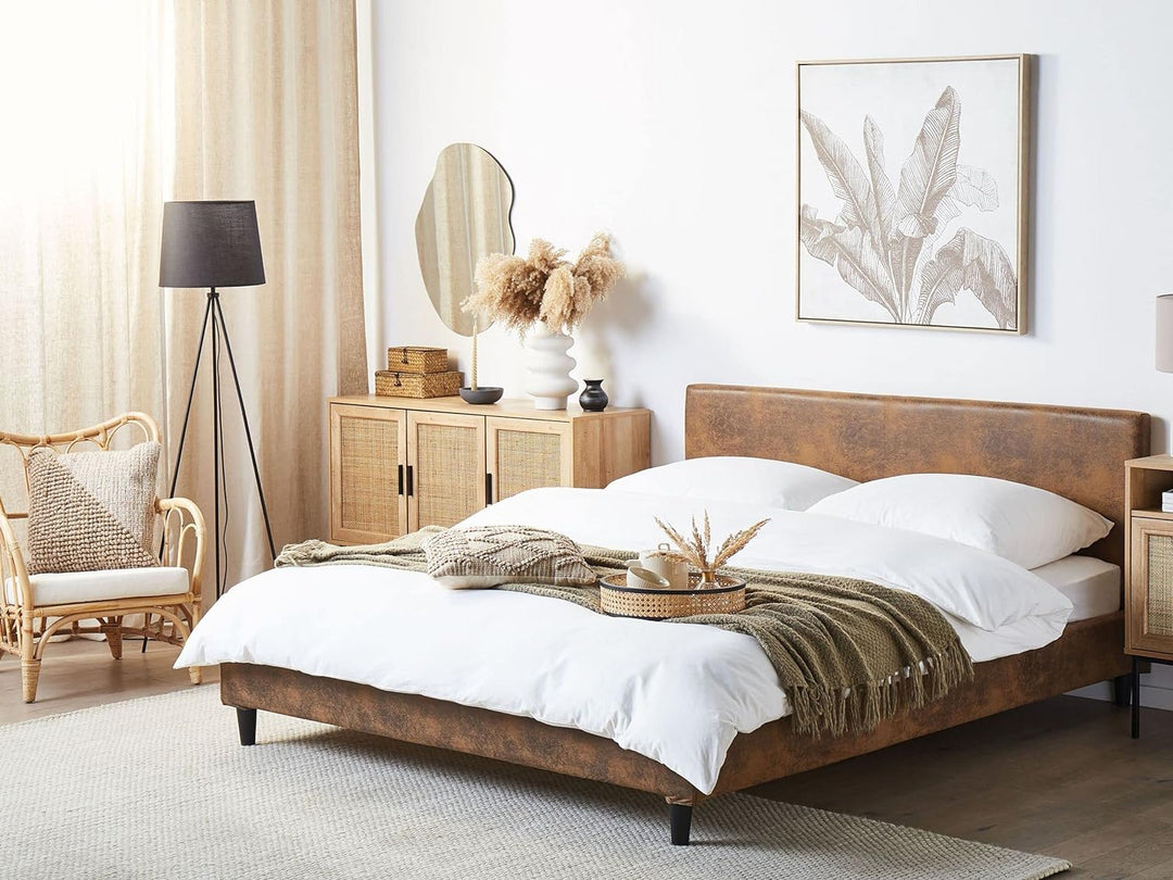 Abziehbarer Bezug für Bett FITOU Lederoptik braun 160 x 200 cm