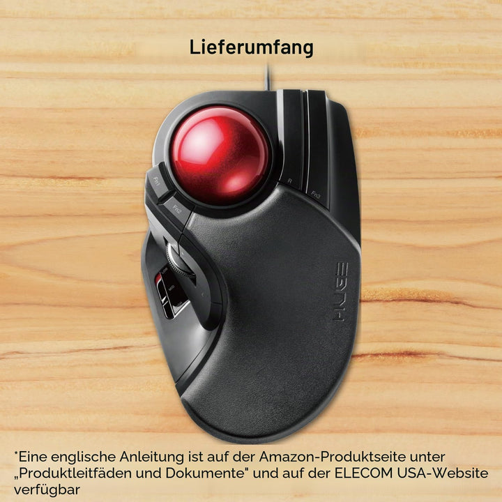 ELECOM Kabelgebundene Fingerbedienung, grosse Trackball-Maus, 8-Tasten-Funktion mit glatter Tracking