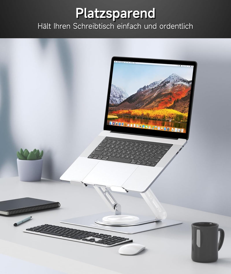 BoYata Laptopständer für Schreibtisch mit 360° Drehbarer Basis, Ergonomisch Verstellbarer Laptop Ris