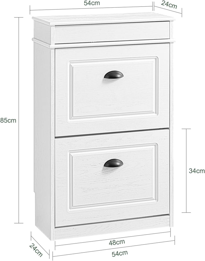 SoBuy Schuhschrank Schmal Weiss Holzoptik, Flurschrank Schmal mit Schublade, Schuhschrank Vintage, S