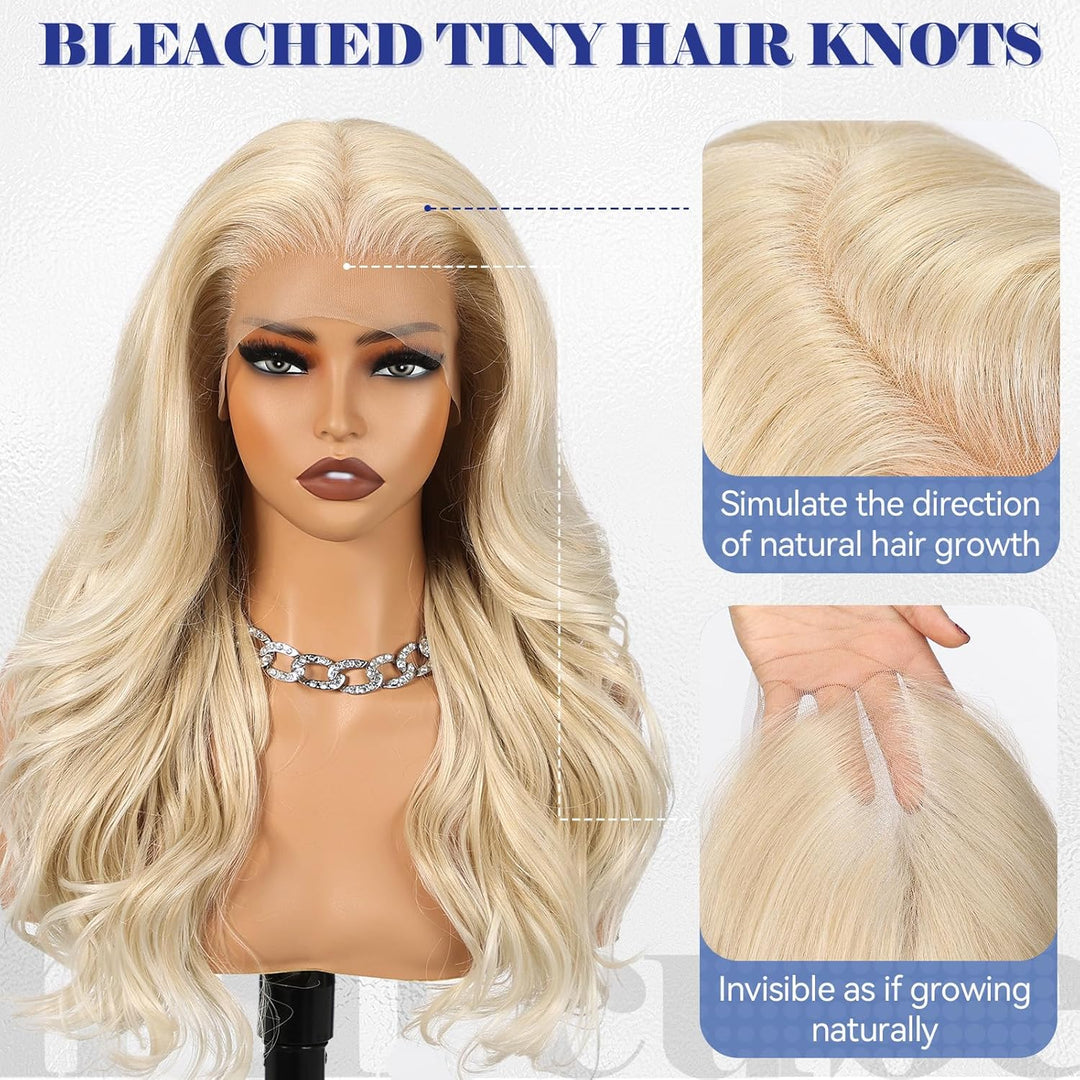 HAIRCUBE 13x6 HD Synthetische Lace-Front-Perücke, 24 Zoll Platinblond Lange Lockige Stufenperücken,