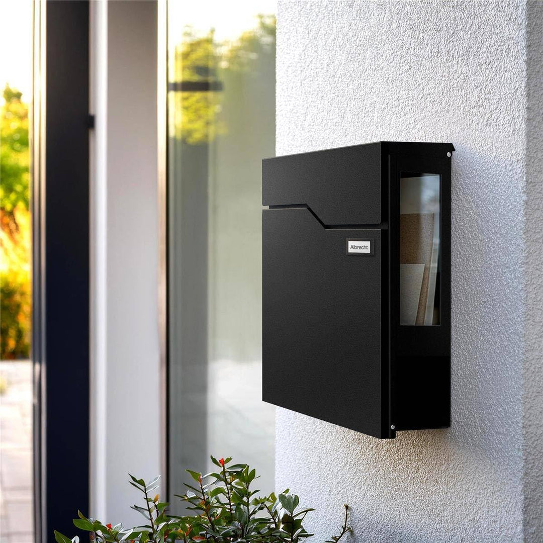 Metzler Briefkasten in Schwarz RAL 9005 mit Zeitungsfach &amp; Sichtfenster – Wandbriefkasten pulverbesc