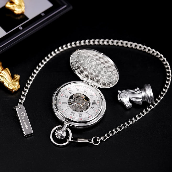 TREEWETO Men's Pocket Watches Smooth Golden/Silver Antique Mechanical Pocket Watch for Men Women wit