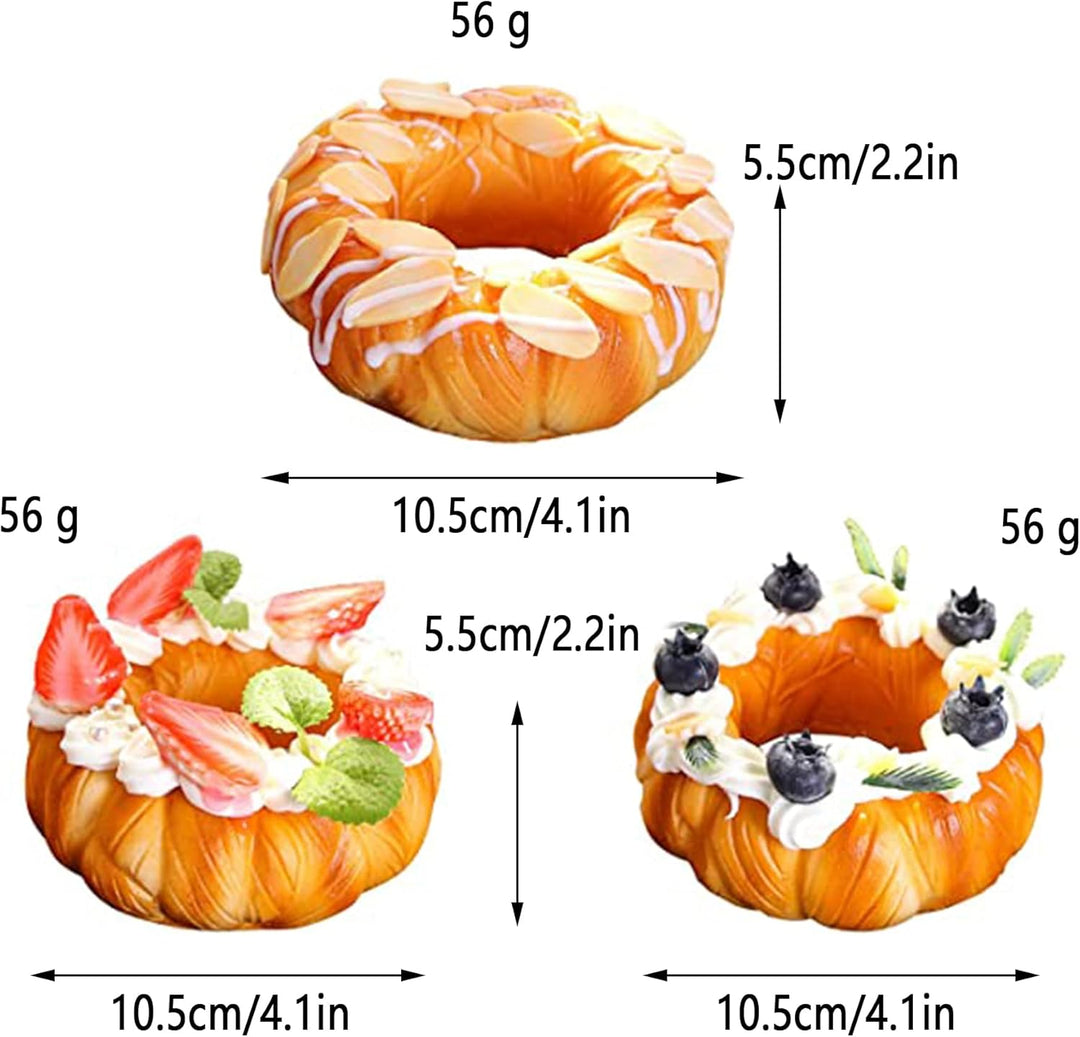 3 Pcs Gefälschte Kuchen Donut, Künstliche Obstkuchen, Fake Bread, Gefälschte Brot, Backwaren und Geb