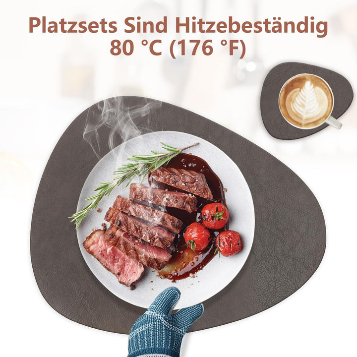 HELI MIAO 4er Set Tischset aus Leder-Imitat，Platzsets abwaschbar und wasserdicht，Platzdeckchen Leder