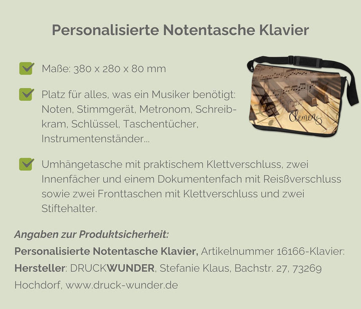 Personalisierte Notentasche Klavier – Umhängetasche für Noten mit deinem Namen - einzigartiges Musik