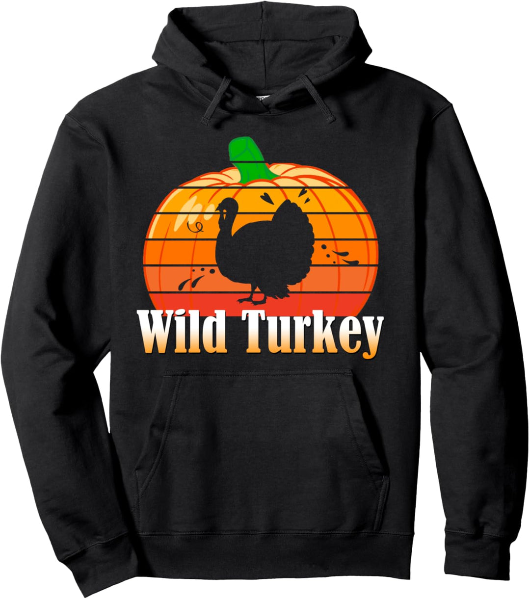 Retro Style Pumpkin Wild Turkey Day Men Women Vintage Gift Pullover Hoodie